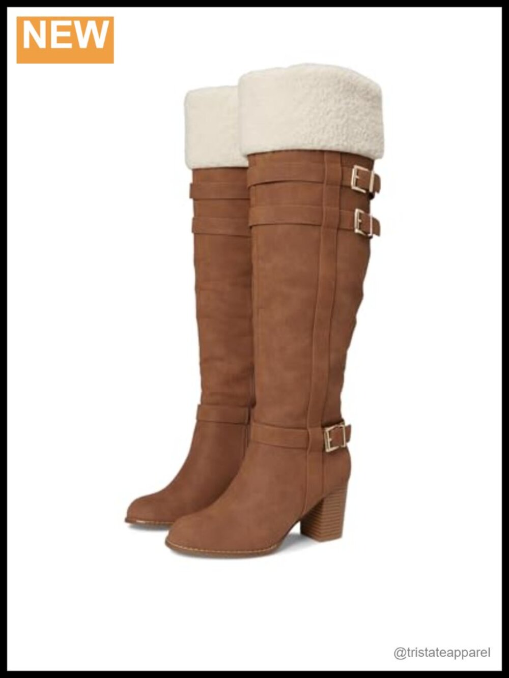 Faux Fur Collar Over the Knee Boots with Buckle Straps